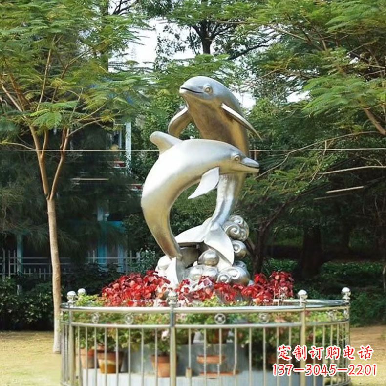 泸州公园动物海豚不锈钢景观雕塑