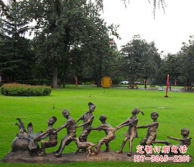 泸州公园儿童拔萝卜人物小品铜雕