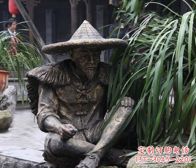 泸州公园古代老渔翁铜雕