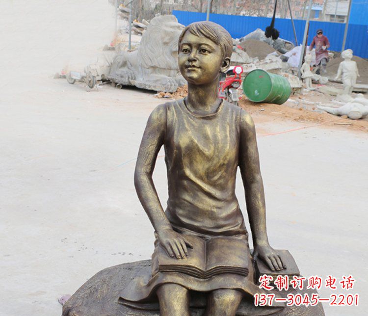 泸州公园景观摆件看书的女孩铜雕