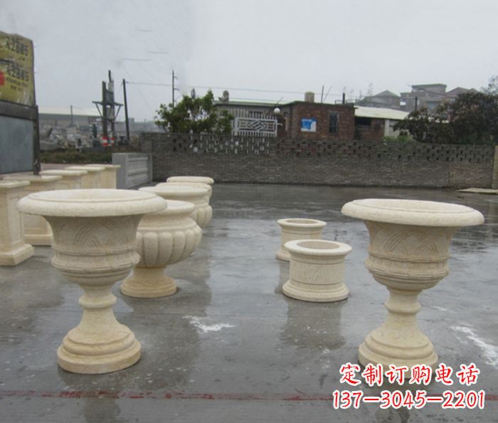 泸州完美绽放——大理石花盆石雕