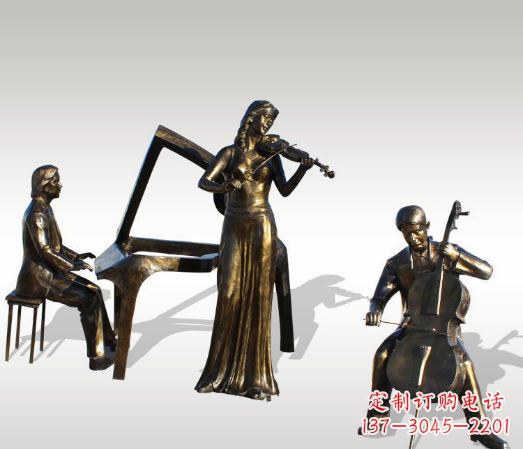 泸州公园景观钢琴拉小提琴人物铜雕