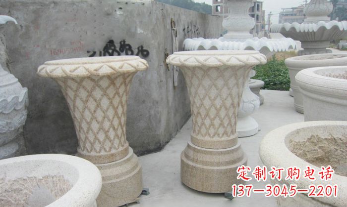 泸州花篮式石雕镂空花盆