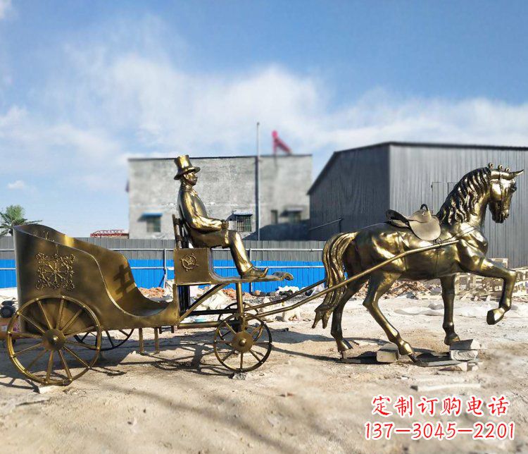 泸州公园景观坐着马车的人物铜雕