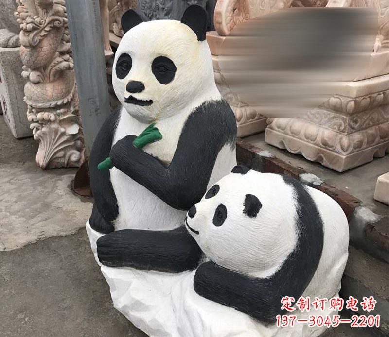 泸州领雕塑——公园母子熊猫石雕