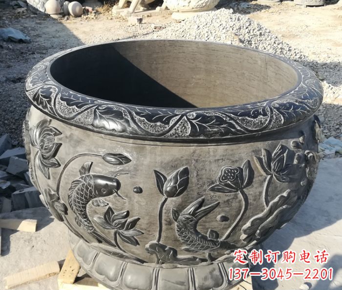 泸州青石仿古雕塑荷花水缸