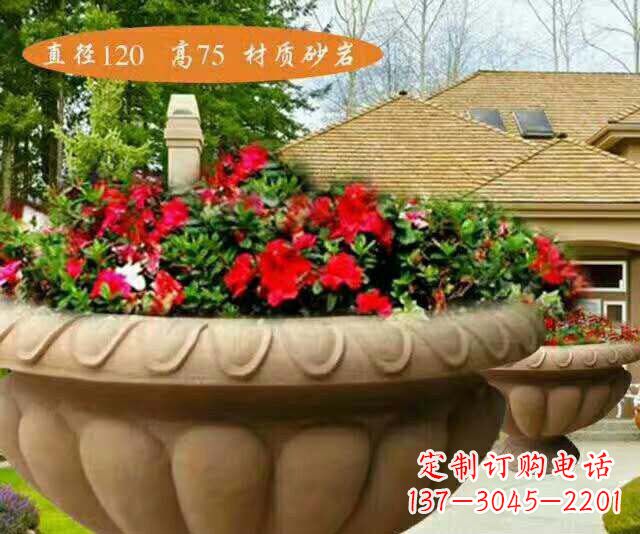 泸州公园砂岩花盆石雕花钵