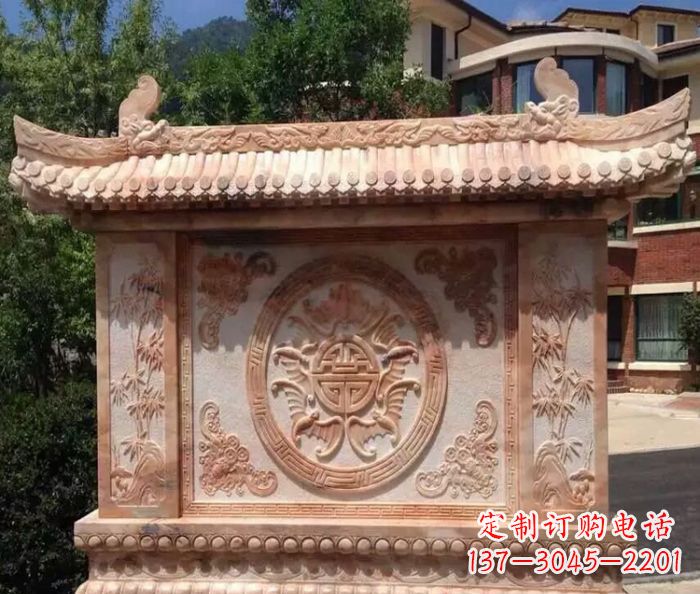 泸州中领雕塑-公园晚霞红蝙蝠竹子石影壁雕塑