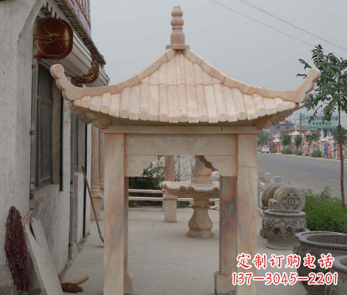 泸州精美红六角石凉亭雕塑