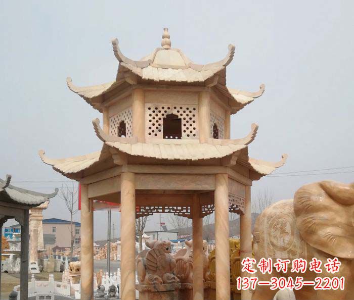 泸州红双层六角石凉亭雕塑