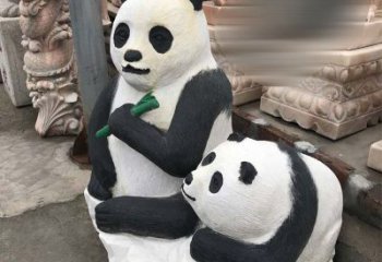 泸州领雕塑——公园母子熊猫石雕