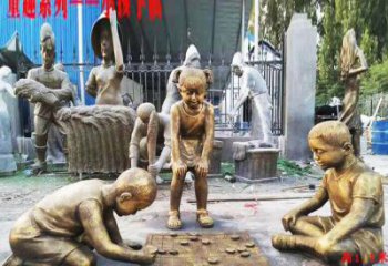 泸州铜质童趣儿童下棋雕塑