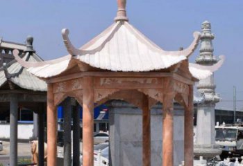 泸州公园晚霞红石雕凉亭