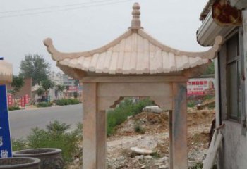 泸州公园晚霞红四角石雕凉亭