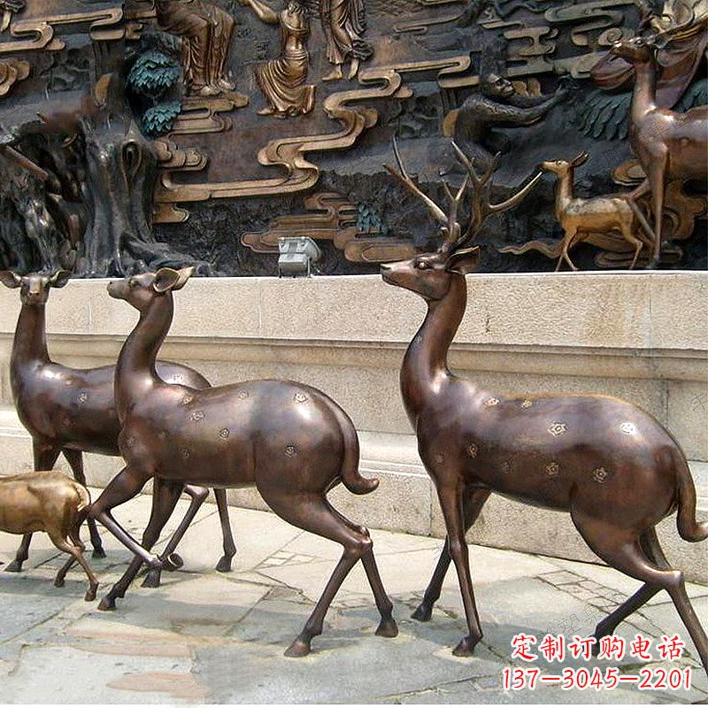 泸州古铜色梅花鹿铜雕精美塑型
