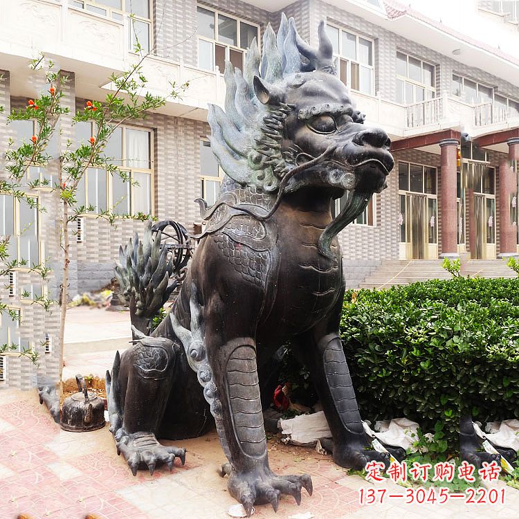 泸州古铜色镇宅铜麒麟雕塑,精美绝伦!