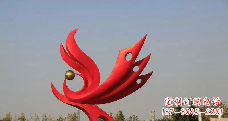 泸州广场不锈钢抽象凤凰凤临宝地雕塑