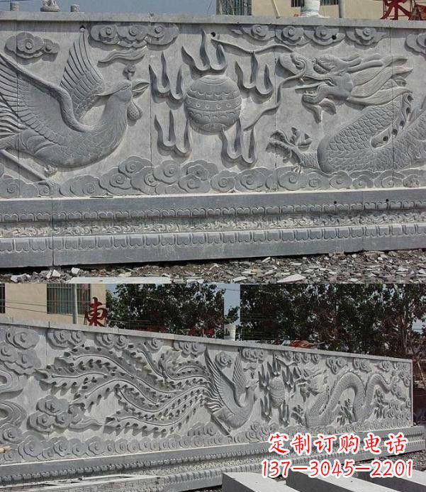 泸州广场石浮雕龙凤戏珠影壁石雕
