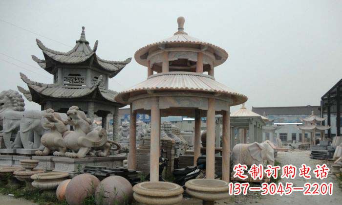 泸州海景石雕凉亭——晚霞红圆顶石雕凉亭