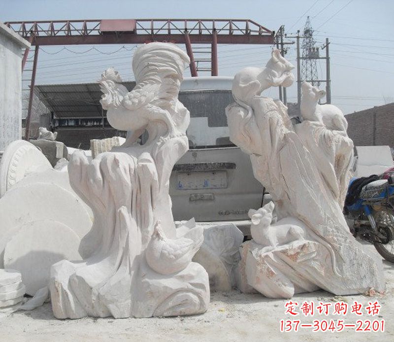 泸州中领雕塑,打造古典唯美的汉白玉公鸡雕塑