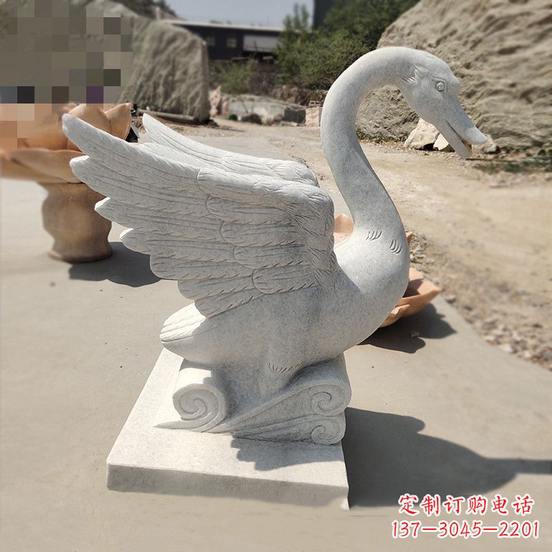 泸州汉白玉低头喷水天鹅石雕