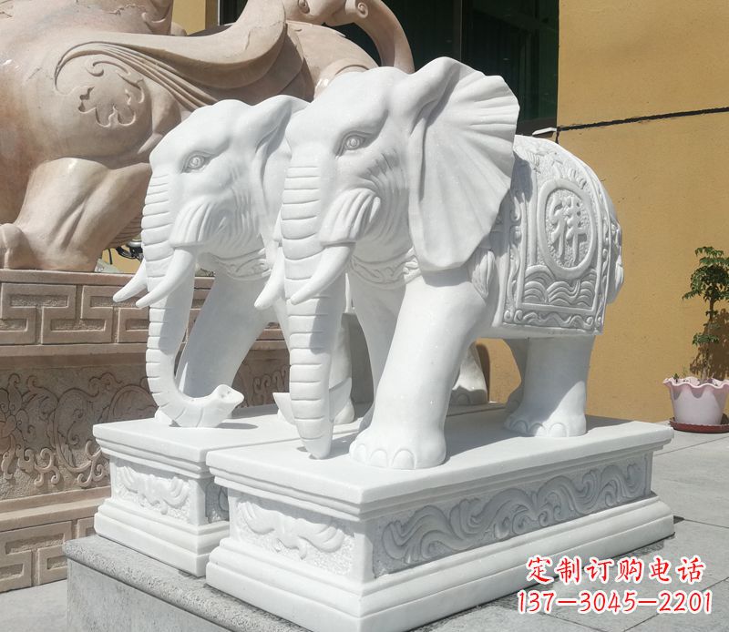 泸州属于你的祝福——汉白玉吉祥如意门口招财大象雕塑