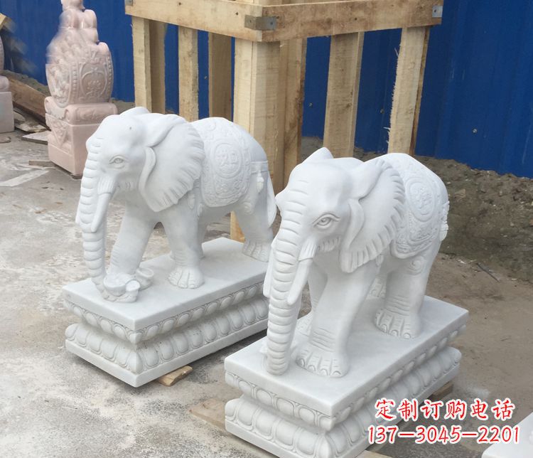 泸州高端汉白玉吉祥如意大象门口招财雕塑