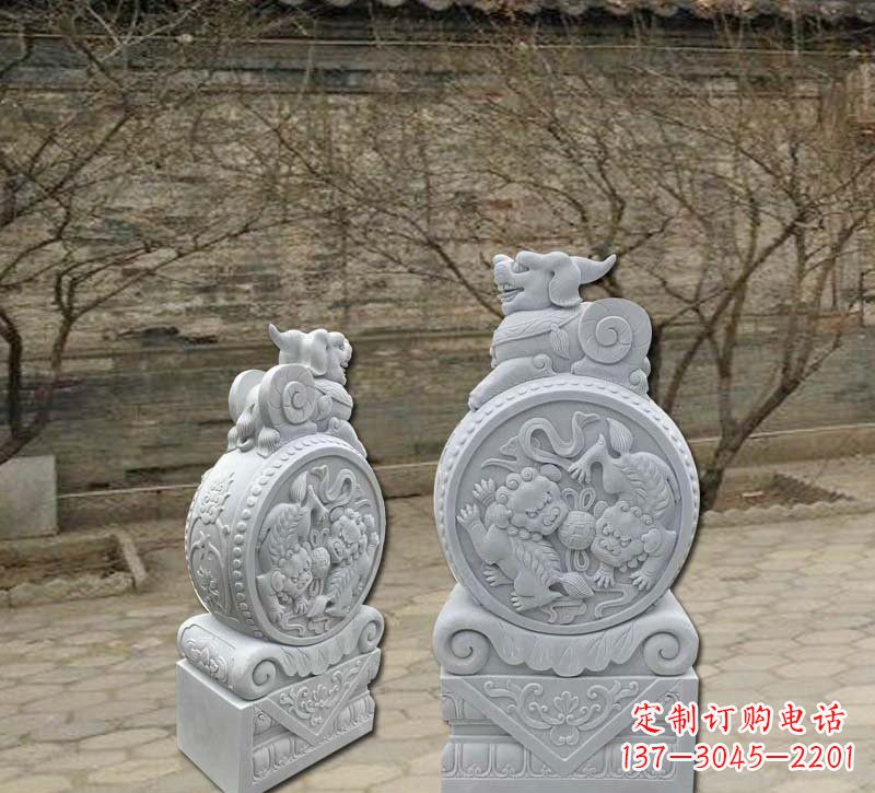 泸州精美汉白玉貔貅门墩