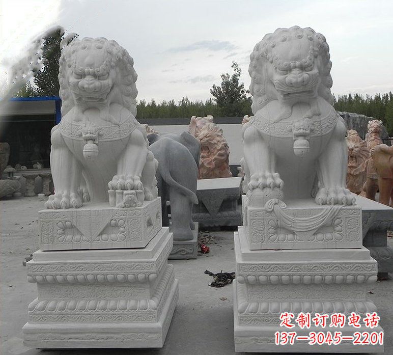 泸州精致汉白玉守门狮子雕塑