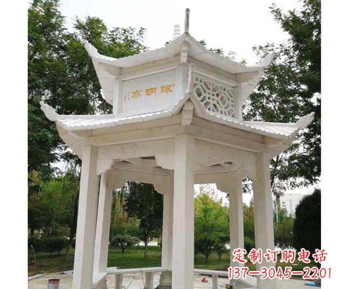 泸州高雅典雅的汉白玉双层六角凉亭石雕