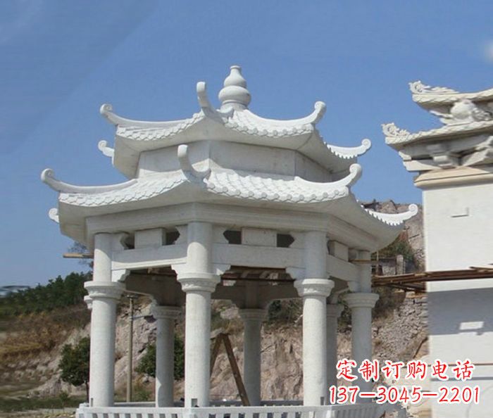 泸州精美汉白玉双层石凉亭雕塑