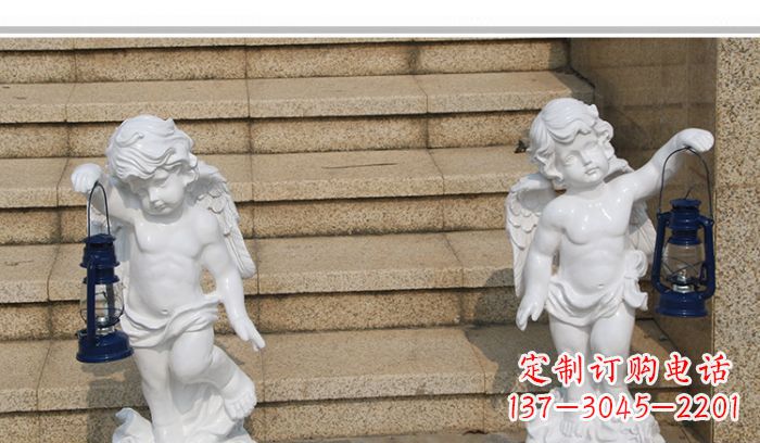 泸州领雕塑-汉白玉小天使公园西方人物路灯石雕