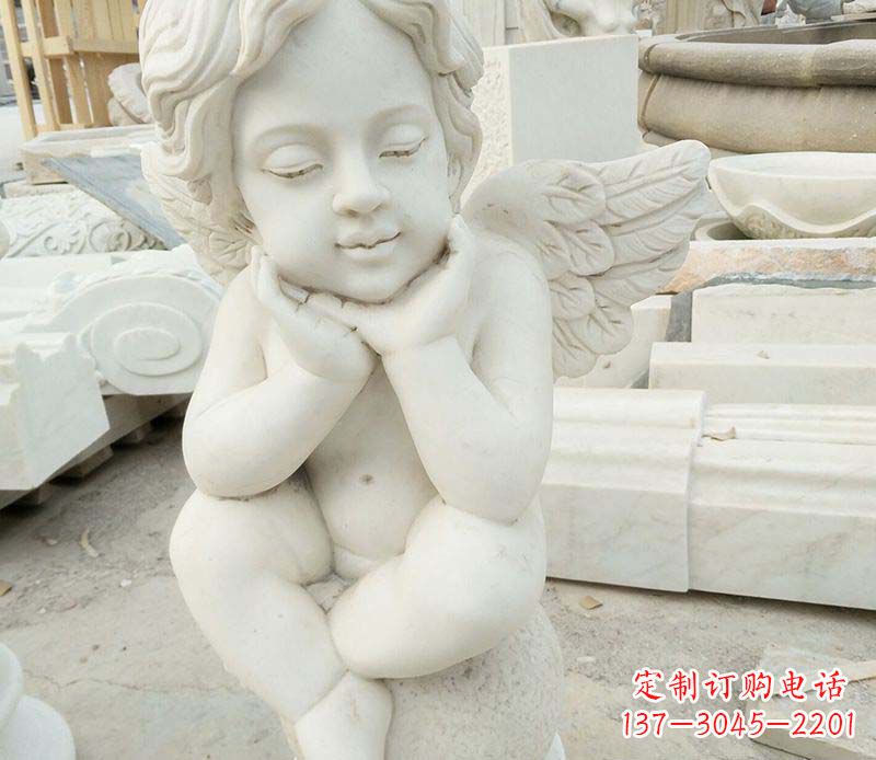 泸州汉白玉小天使西方儿童石雕,让孩子们拥有属于自己的天使