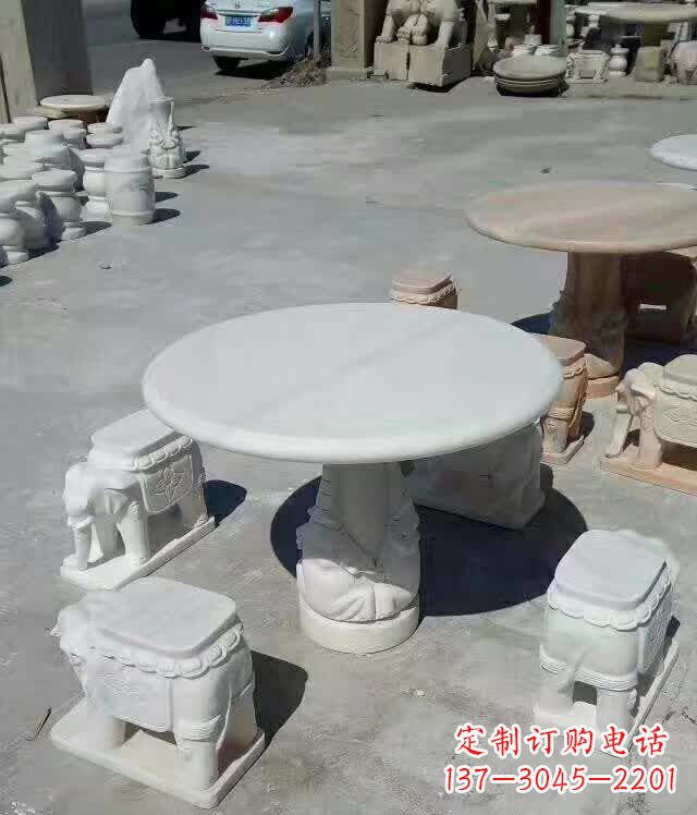 泸州百变汉白玉圆形石桌凳,让家居更具格调