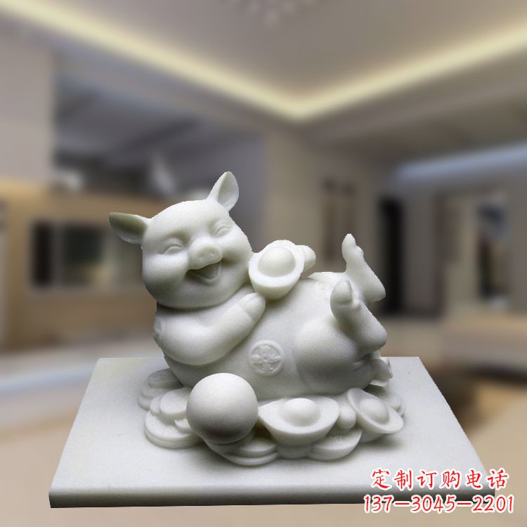 泸州汉白玉动物雕塑,招财猪石雕精美装饰