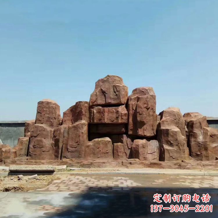 泸州假山雕塑,红色塑石精美制作