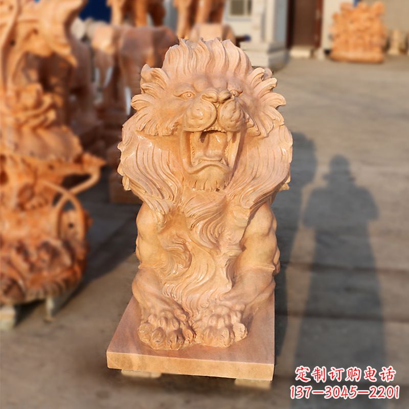 泸州象征力量的汇丰狮子红石雕