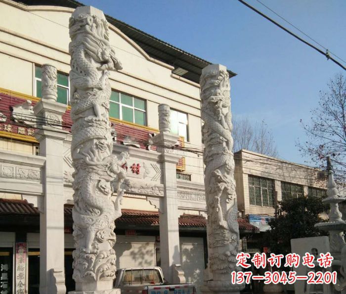 泸州景区大理石龙柱石雕 (2)