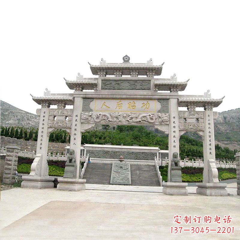 泸州艺术精美的汉白玉三门石雕塑牌坊