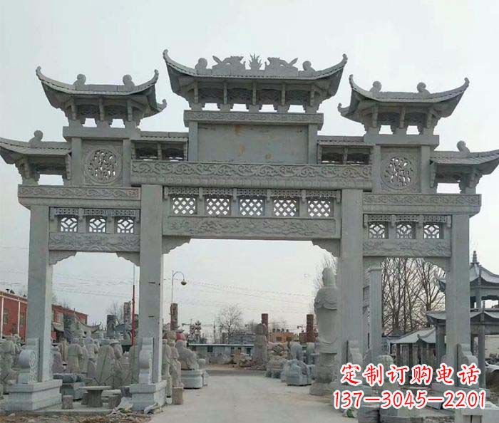 泸州三门牌坊石雕,精美汉风石雕装饰景区