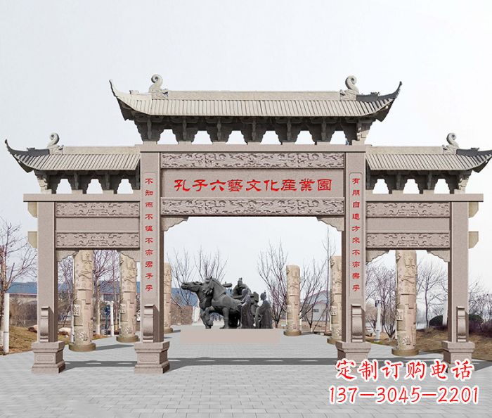 泸州景区三门石雕牌坊-高质美观可靠的雕塑装置