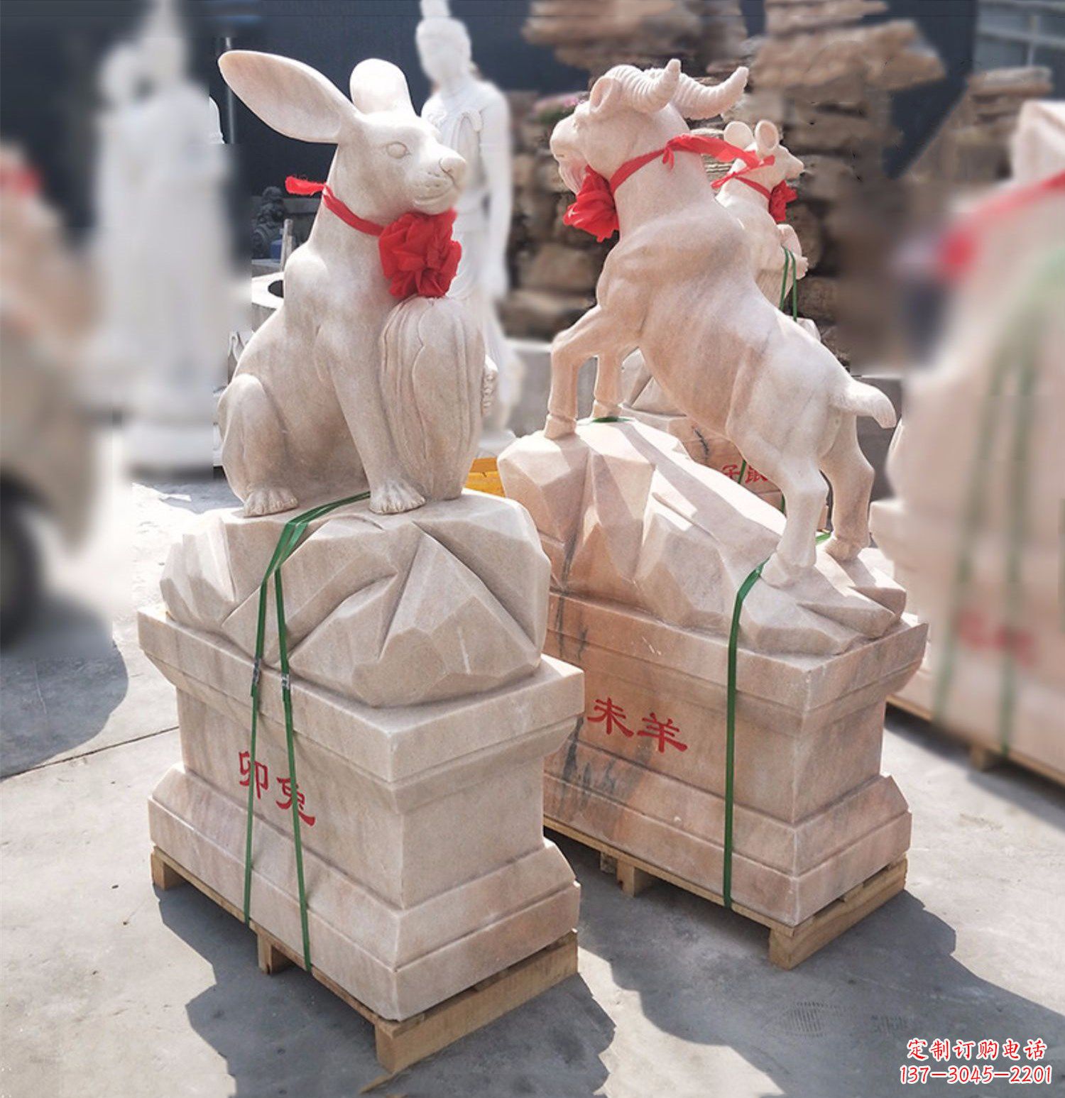 泸州卯兔·晚霞红12生肖石雕兔雕塑