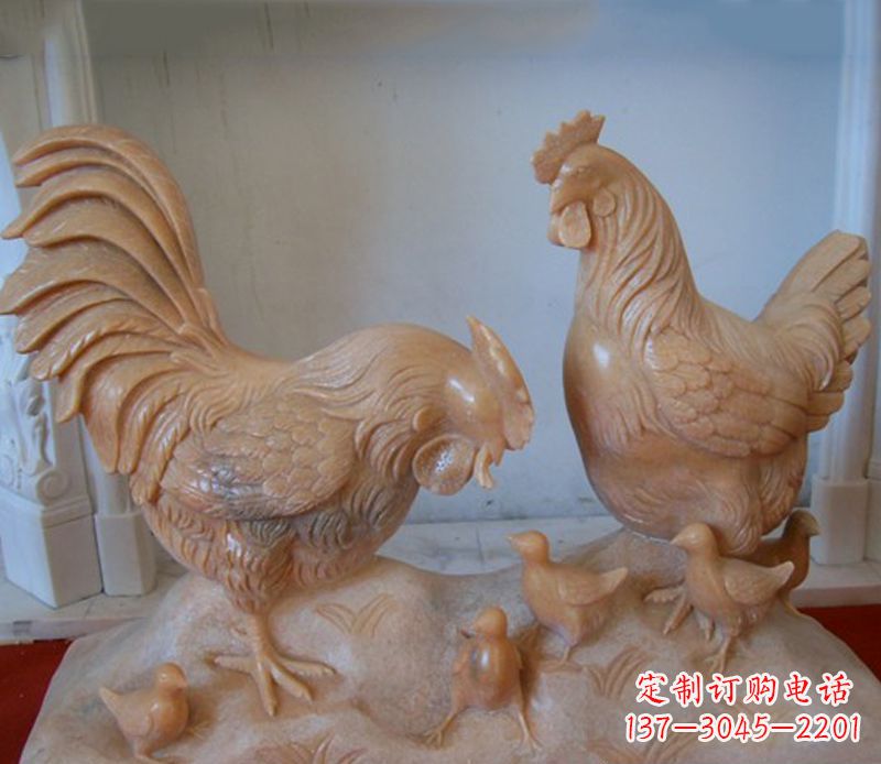 泸州中领雕塑--精致石雕母子鸡动物雕塑