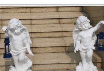 泸州领雕塑-汉白玉小天使公园西方人物路灯石雕