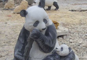 泸州母子熊猫石雕仿真动物雕塑