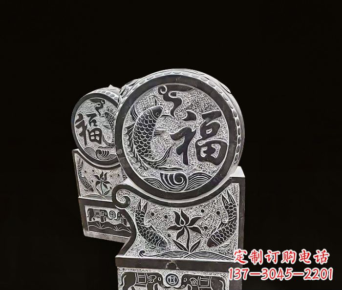 泸州年年有余雕塑-门墩仿古抱鼓石