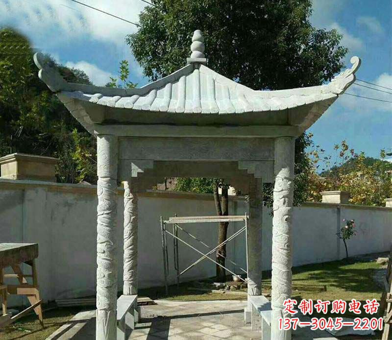 泸州精美绝伦的青石单层四角凉亭雕塑
