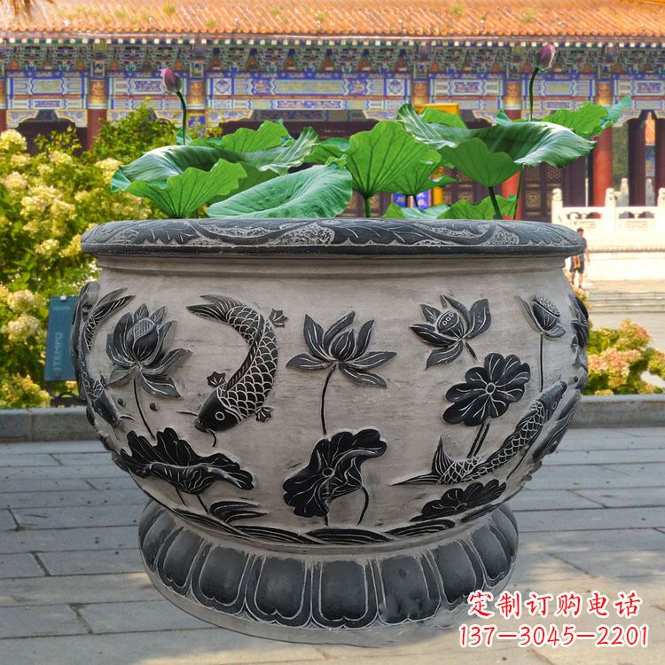 泸州青石雕刻鱼缸雕塑