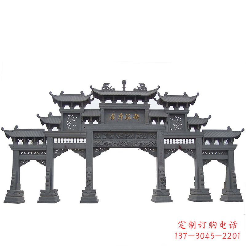 泸州传承千年历史青石仿古五门石雕牌楼