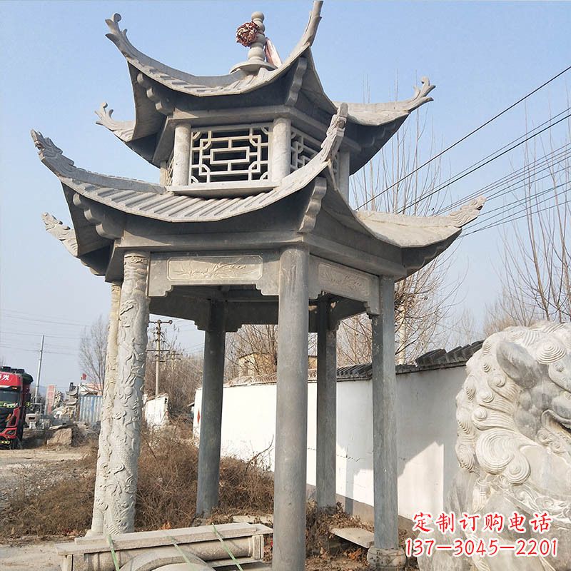 泸州典雅精美的青石六角石凉亭雕塑